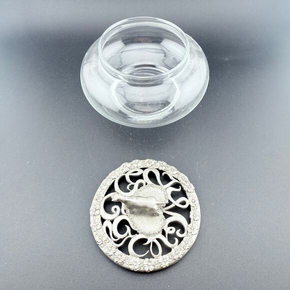 Vtg Glass Jar Pewter Lid – Dog Figurine Handle – Wilton Armetale 1993 – 5” - Picture 3 of 7